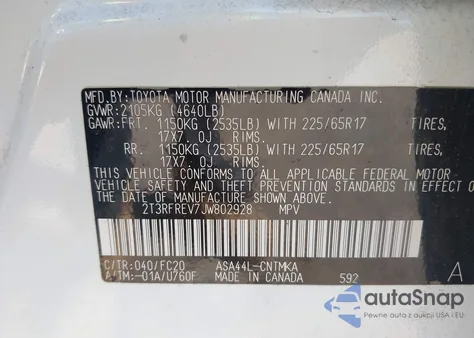 2018 Toyota Rav4 Xle from USA, damaged, VIN 2T3RFREV7JW802928